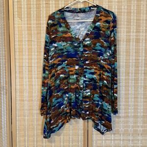 LOGO Lori Goldstein Womens L Tunic Pockets Button Up Lagenlook Boho Whimsigoth